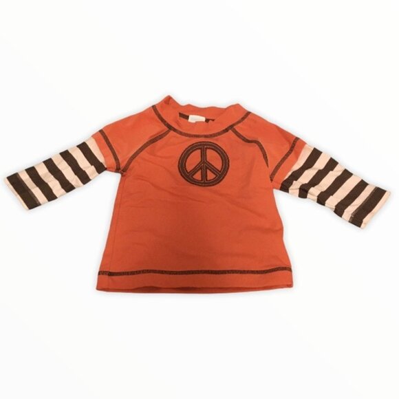 Gymboree Peace/Striped Rashgaurd and trunks 6-12M - Picture 2 of 7